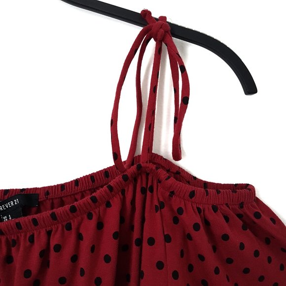Forever 21 Wine/Black Polka Dot Off-Shoulder Top L - Picture 3 of 7